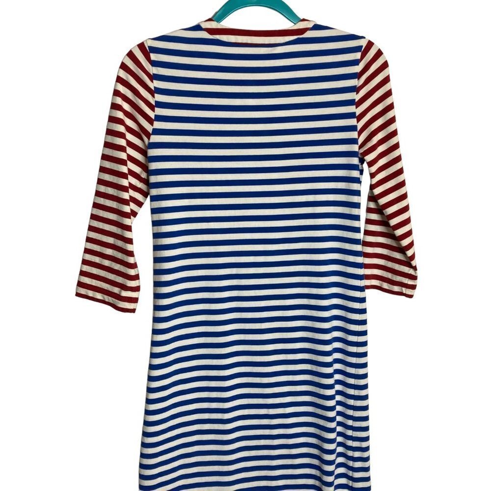 J Crew Nautical Baltic Maxi Midi Dress Patriotic Lace Up Front Red Blue XS NICE - Picture 5 of 6